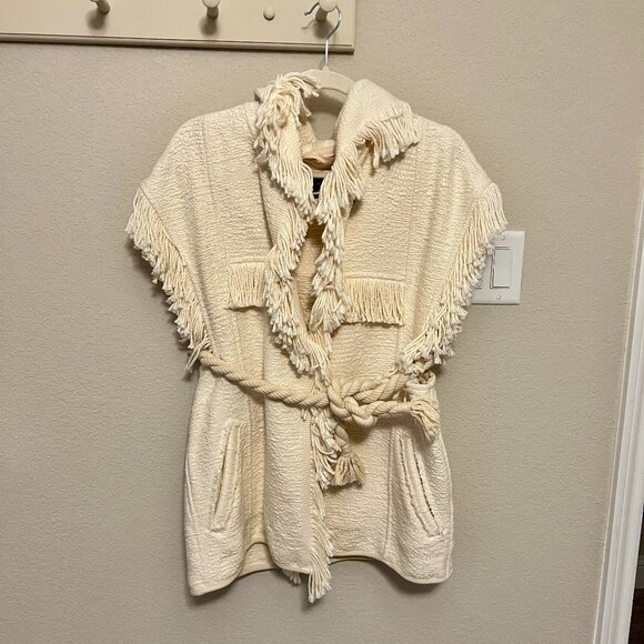 Isabel Marant Jackets & Blazers - Isabel Marant Ivory White Boucle Fringe Hoody Cape Poncho Kimono Jacket Cardigan